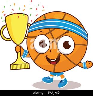 Champion cartoon basketball holding trophy Stock Vector