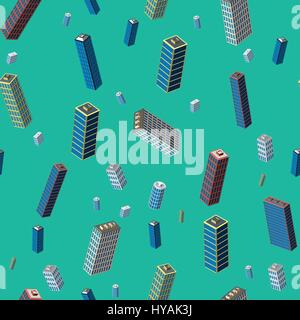 Isometric buildings seamless pattern Stock Vector