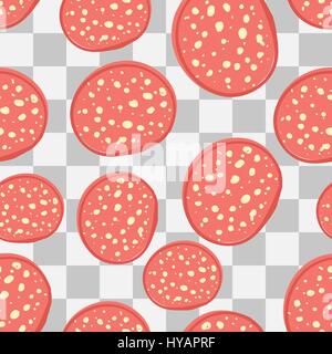 Seamless background hand-drawn sliced sausages, pepperoni, vector illustration Stock Vector