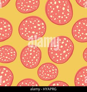 Seamless background hand-drawn sliced sausages, pepperoni, vector illustration Stock Vector