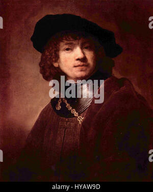 Rembrandt Harmensz. van Rijn (1606–1669) was a Dutch Baroque painter renowned for his mastery of light and shadow, as well as his deep psychological portraits. His work revolutionized portraiture and is celebrated for its rich use of texture and composition. Stock Photo