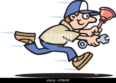 Mr Plumber Vector Illustration. Running Late. Stock Vector