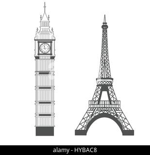 Big Ben and Eiffel Tower Stock Vector