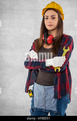 Portrait of construction worker woman Stock Photo