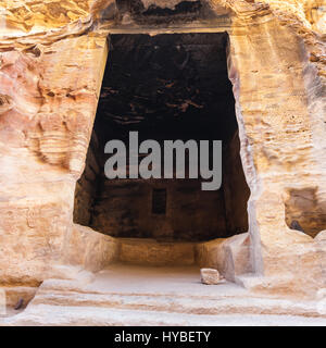 PETRA, JORDAN - FEBRUARY 22, 2012: interior of ancient chamber in Little Petra town (Siq al-Barid station). Rock-cut town Petra was established about  Stock Photo