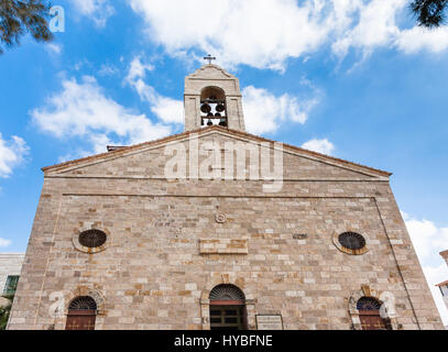 Travel to Middle East country Kingdom of Jordan - facade of Greek Orthodox Basilica of Saint George, Madaba church Stock Photo