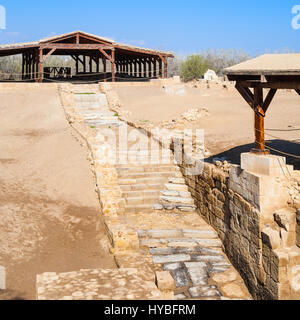 Travel to Middle East country Kingdom of Jordan - historical Baptism Site Bethany Beyond the Jordan (Al-Maghtas) on the east bank of the Jordan River  Stock Photo