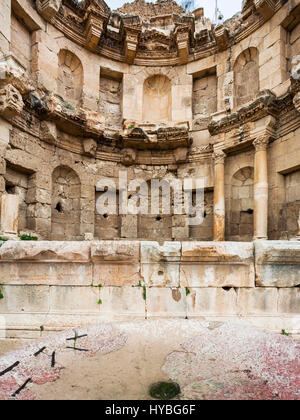 Travel to Middle East country Kingdom of Jordan - view of nymphaeum in Jerash (ancient Gerasa) town in winter Stock Photo