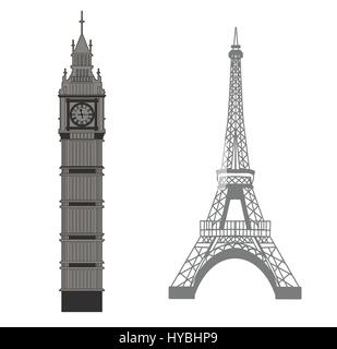Big Ben and Eiffel Tower Stock Vector