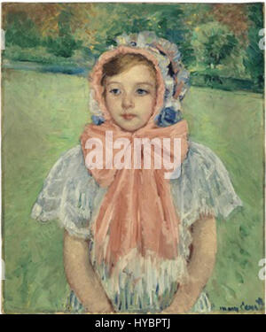 Girl in a Bonnet Tied with a Large Pink Bow by Mary Cassatt Stock Photo