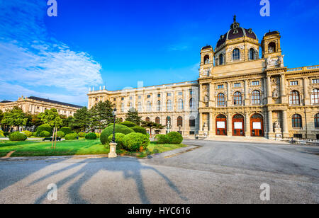 Vienna, Austria. Beautiful view of famous Naturhistorisches Museum (Natural History Museum) with park Maria-Theresien-Platz and sculpture in Vienna, A Stock Photo