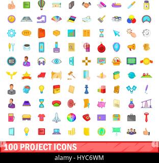 100 project icons set, cartoon style Stock Vector