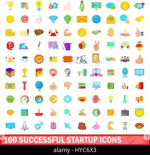 100 successful startup icons set, cartoon style Stock Vector