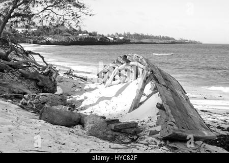 old wood boat on the beach, watamu, kenya, africa Stock Photo