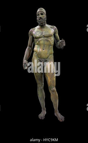 The Riace bronze Greek statues cast about 460 BC. Museo Nazionale della Magna Grecia,  Reggio Calabria, Italy. Stock Photo