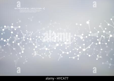 Molecule DNA and neurons vector. Molecular structure. Connected lines with dots. Genetic chemical compounds. Chemistry, medicine, science, technology concept. Geometric abstract background. Stock Vector