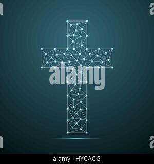 Christian cross. Religious logo. Connection structure with line and dots. Vector illustration Stock Vector