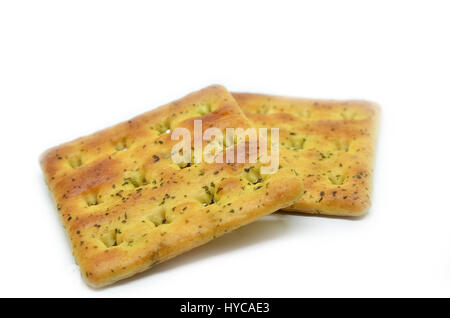 Salty crackers stack isolated on white background Stock Photo