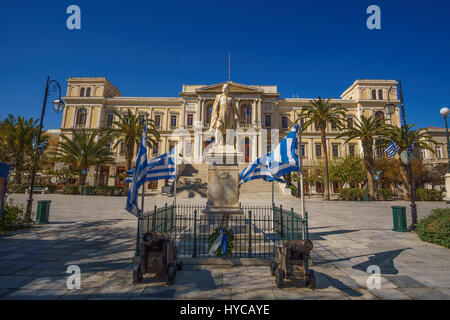 The Neo Classic City Hall of Ermoupolis in Miaoulis Square, Ermoupolis, Syros, Cyclades Islands, Greek Stock Photo