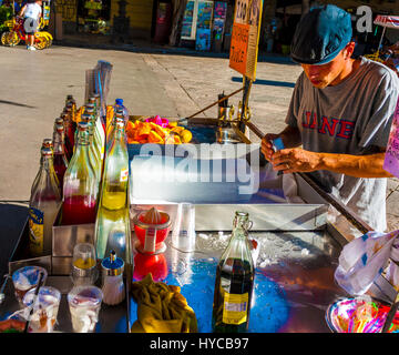 Palermo, 12 August 2016 - ITALY: characteristic cart for the preparation of drink with crushed ice and syrup Stock Photo