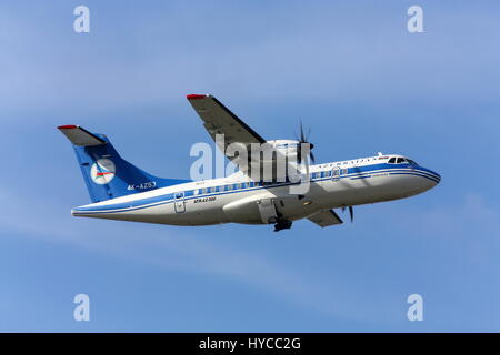 Airplane ATR42 airlines AZAL takes off, Rostov-on-Don, Russia, October 29, 2010 Stock Photo