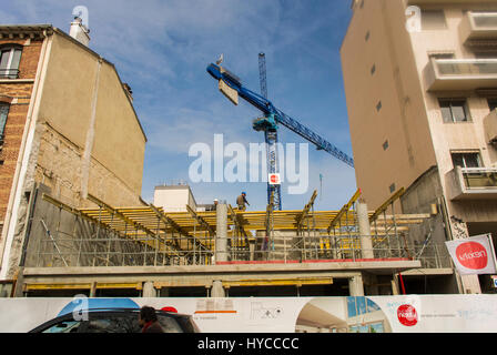 Montreuil, France, New Building Apartments, Construction Site , CIty Center, workers, crane Stock Photo