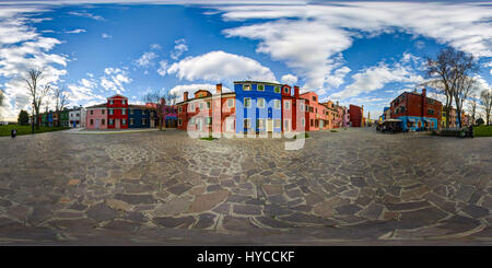 A 360 degrees (spherical) view of the island of Burano.  This spherical images are realized in a very high resolution, with DSLR cameras. Stock Photo