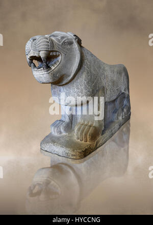 Lion sculptures from the city gate of  Sam'al - Zincirli. Neo Syro Hittite. Basalt 8th century BC. Pergamon Museum Berlin. Stock Photo