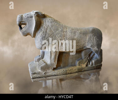 Lion sculptures from the city gate of  Sam'al - Zincirli. Neo Syro Hittite. Basalt 8th century BC. Pergamon Museum Berlin. Stock Photo