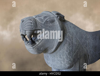 Lion sculptures from the city gate of  Sam'al - Zincirli. Neo Syro Hittite. Basalt 8th century BC. Pergamon Museum Berlin. Stock Photo