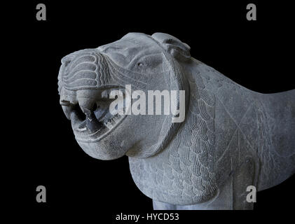 Lion sculptures from the city gate of  Sam'al - Zincirli. Neo Syro Hittite. Basalt 8th century BC. Pergamon Museum Berlin. Stock Photo