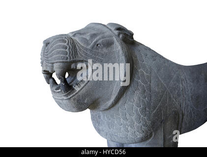 Lion sculptures from the city gate of  Sam'al - Zincirli. Neo Syro Hittite. Basalt 8th century BC. Pergamon Museum Berlin. Stock Photo