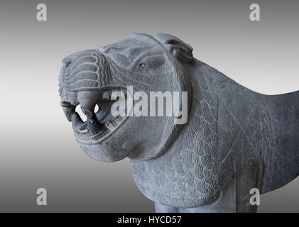 Lion sculptures from the city gate of  Sam'al - Zincirli. Neo Syro Hittite. Basalt 8th century BC. Pergamon Museum Berlin. Stock Photo