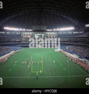 Toronto Skydome Canadian Football Rogers Centre, originally named SkyDome, is a multi-purpose stadium in downtown Toronto, Ontario, Canada situated just southwest of the CN Tower near the northern shore of Lake Ontario. Opened in 1989 on the former Railway Lands, it is home to the Toronto Blue Jays of Major League Baseball (MLB). Previously, the stadium served as home to the Toronto Argonauts of the Canadian Football League (CFL) and the Toronto Raptors of the National Basketball Association (NBA). The Buffalo Bills of the National Football League (NFL) played an annual game at the stadium as  Stock Photo
