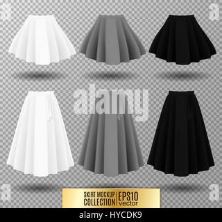 Vector illustration of different model skirt on transparent background. Skirt mockup. Stock Vector