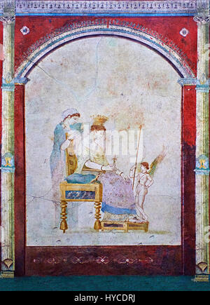 Roman fresco wall decorations of the Bedroom B, the Villa Farnesia, Rome. Museo Nazionale Romano ( National Roman Museum), Rome, Italy.  The bedroom ( Stock Photo