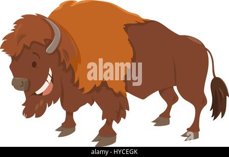 Cartoon Illustration of Bison or American Buffalo Animal Character Stock Vector