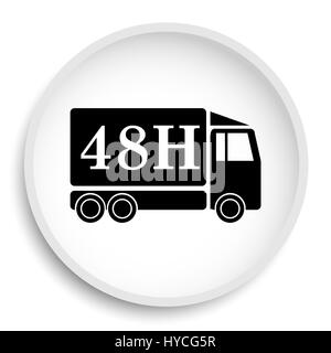 48H delivery truck icon. 48H delivery truck website button on white background. Stock Photo