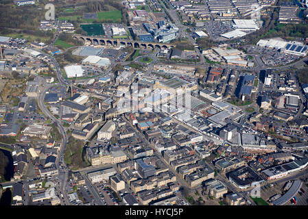 An aerial view of Burnley Town Centre, North West England, UK Stock Photo