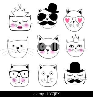 Cute Hand drawn Cat Set Vector Illustration Stock Vector