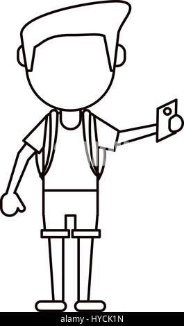 man tourist holding passport thin line Stock Vector