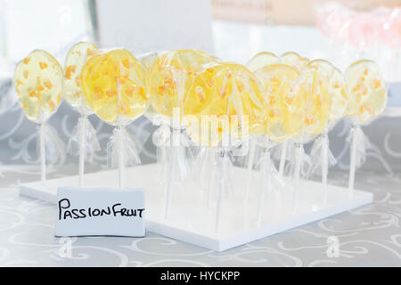 handmade lollipops flavoured with passion fruit Stock Photo