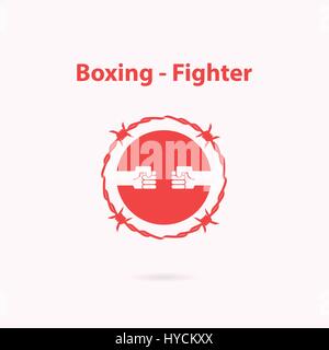 Human Hand icon and barbed wire logo design template.Boxing and fighter icon.Fighting academy boxing champions club logo design.Vector illustration. Stock Vector