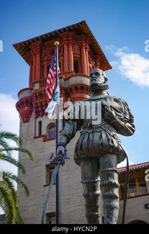 Statue of Don Pedro Menendez de Aviles outside the Lightner Museum in St. Augustine, Florida Stock Photo