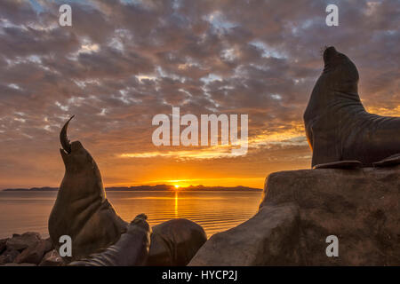 Sea Lion sculpture on the marina jetty at Loreto, Baja California Sur, Mexico. Stock Photo