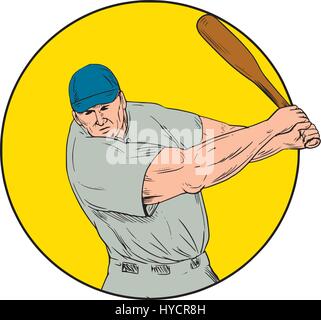 Baseball player. Baseball cap. Hitter swinging with bat. Abstract isolated  vector silhouette. Iink drawing