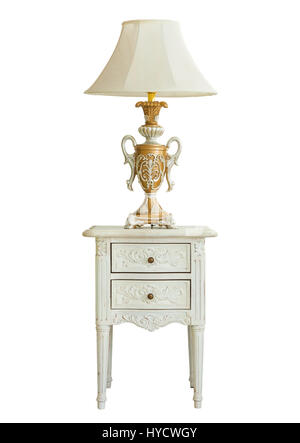 Vintage Luxury lamp on table isolated on white background Stock Photo