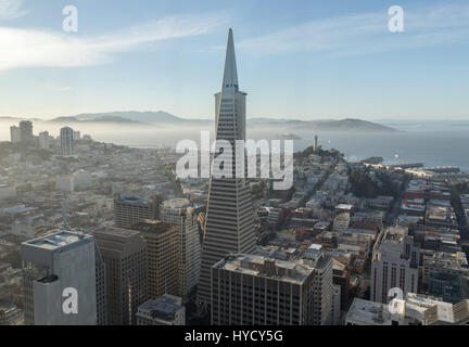 Aerial view of San Francisco Downtown and San Francisco Bay. Stock Photo