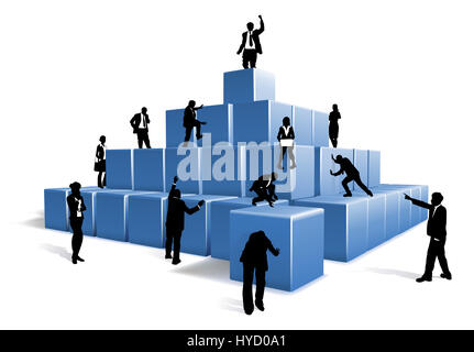 People silhouettes business team working together using big building blocks to make a structure. Concept for teamwork Stock Photo