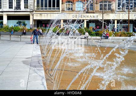 The Gustafson Porter redeveloped Old Market Square water fountain. Nottingham,England UK. Stock Photo